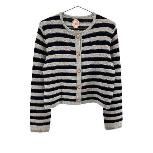 Jardin Des Orangers White Striped Wool And Cashmere Cardigan Size L - Picture 2 of 6